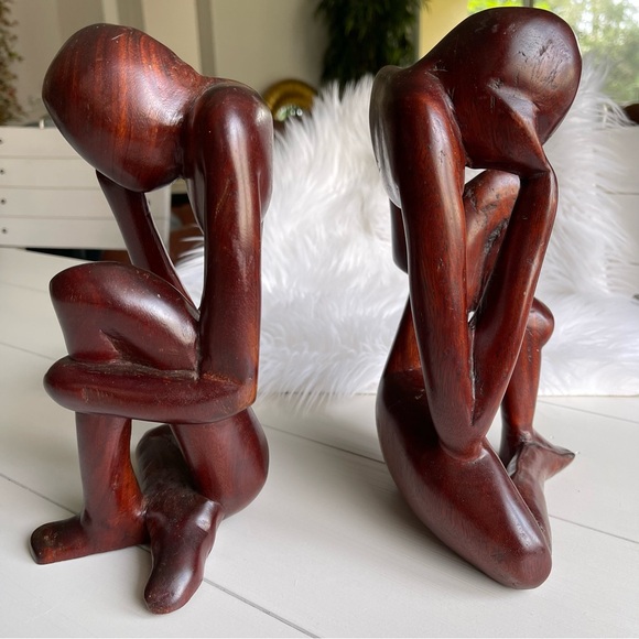 ART-1 | Abstract Hand Carved Wood Thinking Man Cross-Over Legs Sculpture Statue - Picture 8 of 13